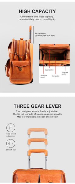 Unisex Genuine Leather Luggage Classic Suitcase on Wheels 22inch Luxury Suitcase Trolley bag Travel  -  GeraldBlack.com