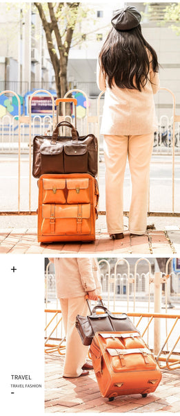Unisex Genuine Leather Luggage Classic Suitcase on Wheels 22inch Luxury Suitcase Trolley bag Travel  -  GeraldBlack.com