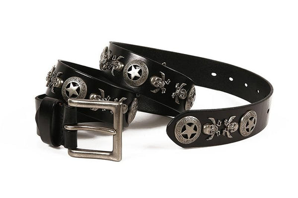 Unisex Genuine Leather Skull Studded Rivet Pin Buckle Belt - SolaceConnect.com