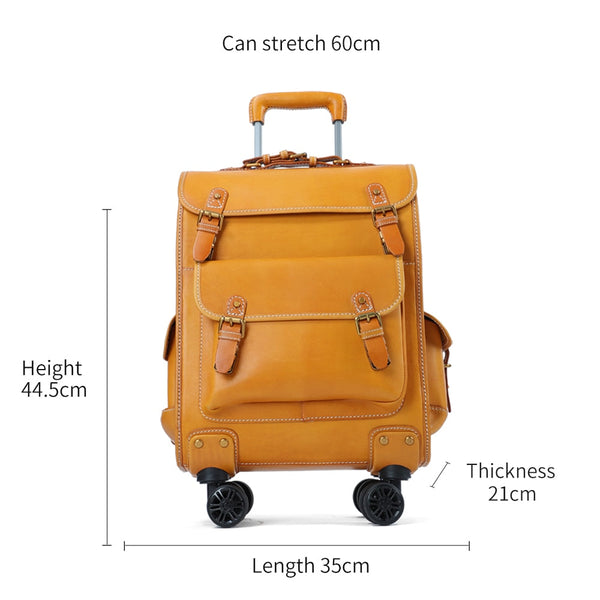 Unisex Genuine Leather Spinner Rolling Luggage Boarding Box Suitcase  -  GeraldBlack.com