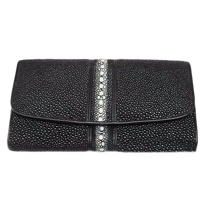 Unisex Genuine Leather Style Authentic Stingray Skin Long Trifold Wallets  -  GeraldBlack.com