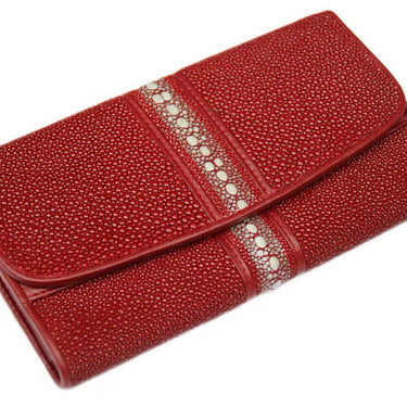 Unisex Genuine Leather Style Authentic Stingray Skin Long Trifold Wallets  -  GeraldBlack.com