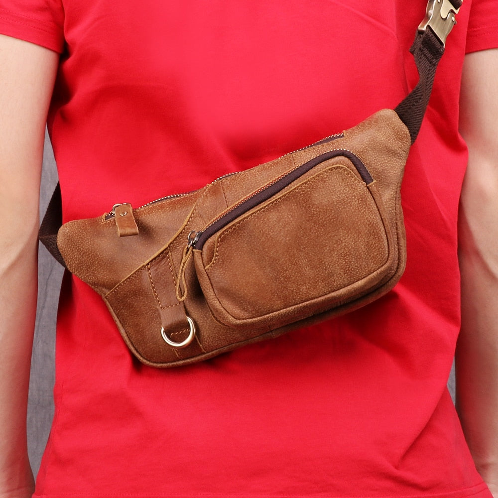 Unisex Genuine Leather Waist Bag Belt Bag Casual Waist Packs for Phone Pouch Travel Chest Bag  -  GeraldBlack.com