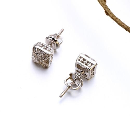 Unisex Gold and Silver Color Cubic Zirconia Square Statement Stud Earrings - SolaceConnect.com