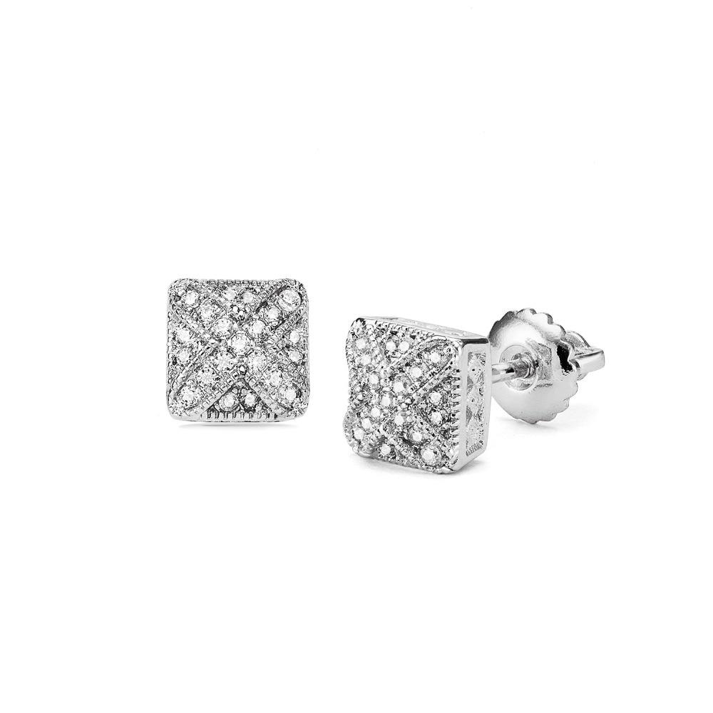 Unisex Gold and Silver Color Cubic Zirconia Square Statement Stud Earrings  -  GeraldBlack.com