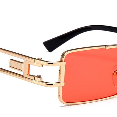 Unisex Gold Black Red Rectangular Steampunk Metal Frame Flat Top Sunglasses - SolaceConnect.com