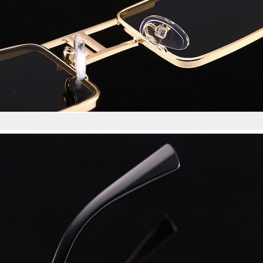 Unisex Gold Black Red Rectangular Steampunk Metal Frame Flat Top Sunglasses - SolaceConnect.com