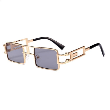 Unisex Gold Black Red Rectangular Steampunk Metal Frame Flat Top Sunglasses  -  GeraldBlack.com