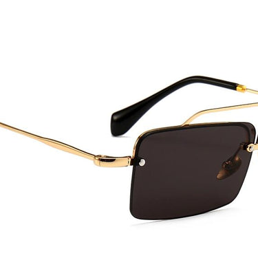 Unisex Gold Brown Red Retro Semi-Rimless Rectangle Metal Frame Sunglasses - SolaceConnect.com