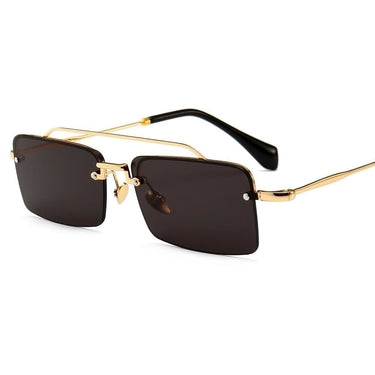 Unisex Gold Brown Red Retro Semi-Rimless Rectangle Metal Frame Sunglasses  -  GeraldBlack.com