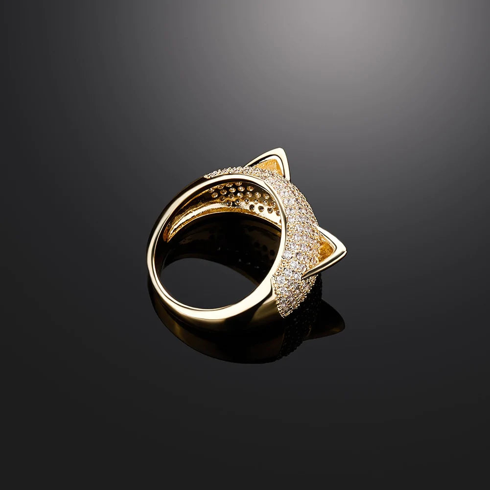 Unisex Gold Color Cubic Zircon Iced Out Cat Ears Ring Hip Hop Jewelry  -  GeraldBlack.com