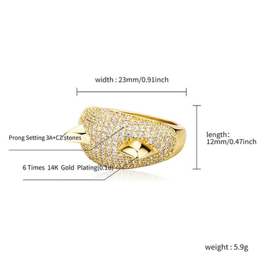 Unisex Gold Color Cubic Zircon Iced Out Cat Ears Ring Hip Hop Jewelry  -  GeraldBlack.com