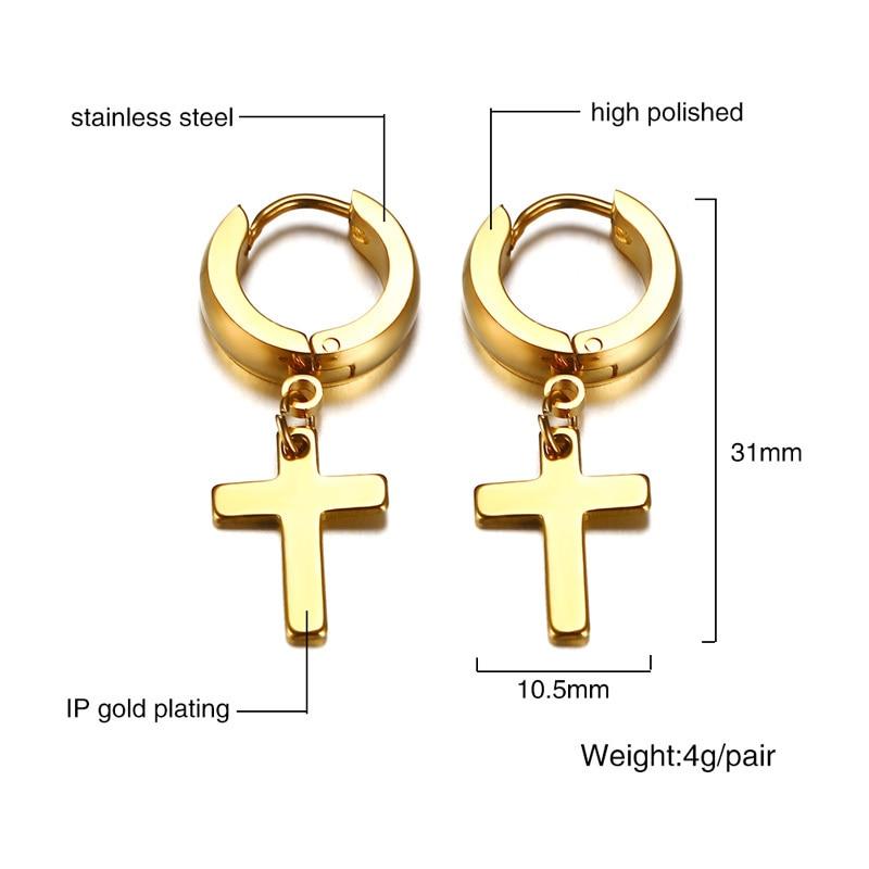 Unisex Gold Color Stainless Steel Religious Cross Stud Earrings Jewelry - SolaceConnect.com