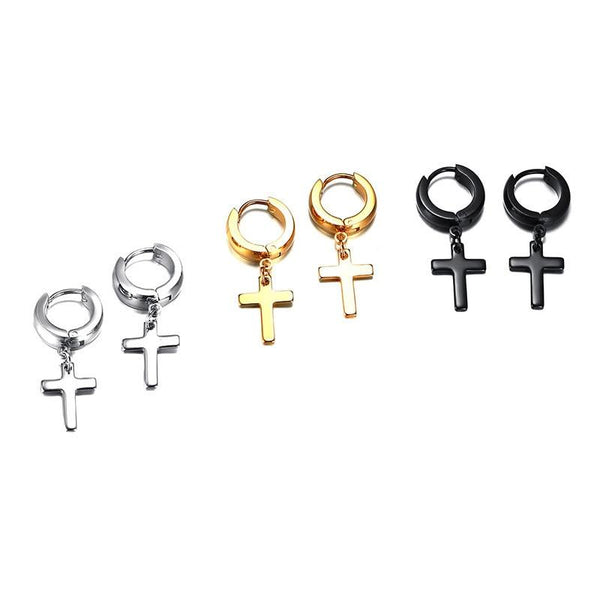 Unisex Gold Color Stainless Steel Religious Cross Stud Earrings Jewelry  -  GeraldBlack.com