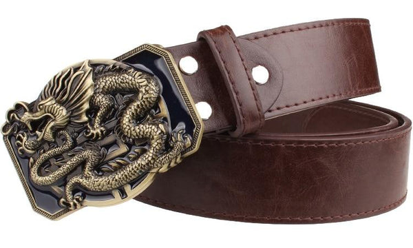 Unisex Golden Dragon Totem Heavy Flying Dragon Metal Buckle Belts - SolaceConnect.com