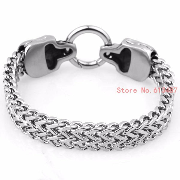 Unisex Gothic Punk Skull Stainless Steel Bracelet Silver Color Bangle - SolaceConnect.com