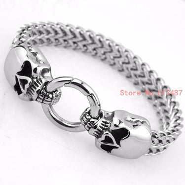 Unisex Gothic Punk Skull Stainless Steel Bracelet Silver Color Bangle - SolaceConnect.com