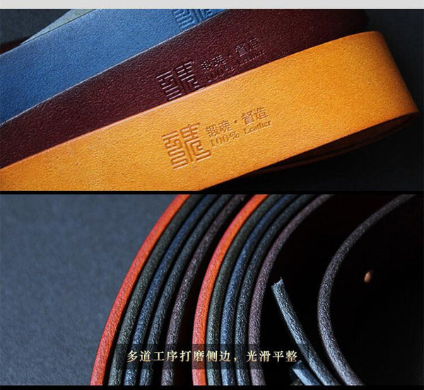 Unisex Handmade Copper Button Vegetable Tanning Genuine Leather Strap Belt  -  GeraldBlack.com