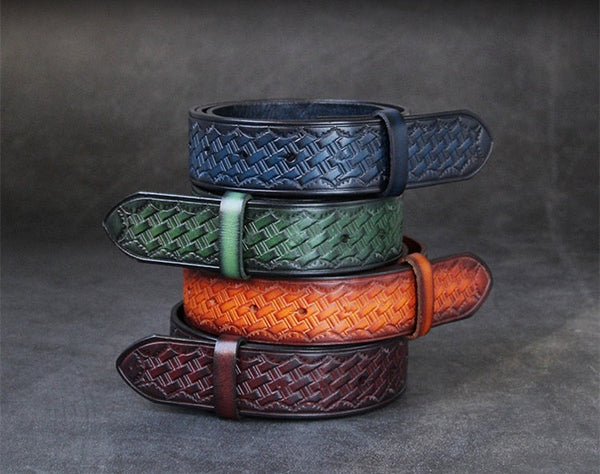 Unisex Handmade Copper Feather Scale Shield Genuine Leather Strap Belts  -  GeraldBlack.com