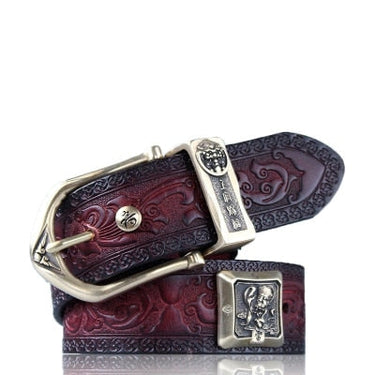 Unisex Handmade Embossed Copper Button Genuine Leather Strap Belt  -  GeraldBlack.com
