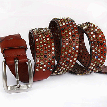 Unisex Handmade Genuine Leather Artificial Diamond Strap Knight Belts  -  GeraldBlack.com