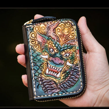 Unisex Handmade Genuine Leather Card Holder Short Zipper Wallet  -  GeraldBlack.com