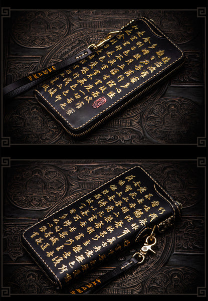 Unisex Handmade Genuine Leather Carving Chinese Characters Wallets  -  GeraldBlack.com