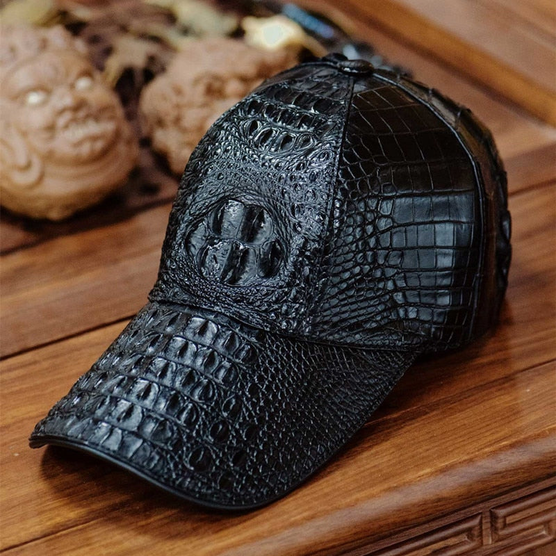 Unisex Handmade Genuine Leather Crocodile Skin Adjustable Baseball Cap  -  GeraldBlack.com