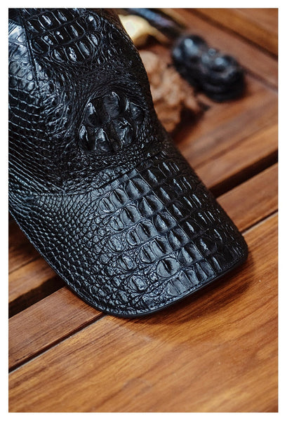 Unisex Handmade Genuine Leather Crocodile Skin Adjustable Baseball Cap  -  GeraldBlack.com