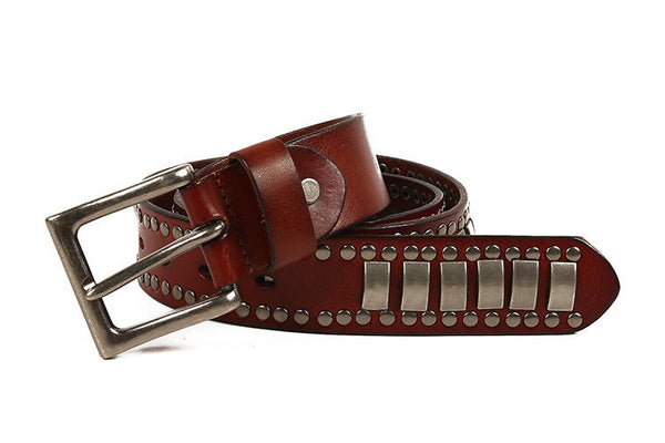 Unisex Handmade Vegetable Tanned Leather Alloy Buckle Strap Belts  -  GeraldBlack.com