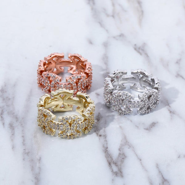Unisex Hip-hop Fashion Gold Color Iced Cubic Zirconia Butterfly Rings  -  GeraldBlack.com