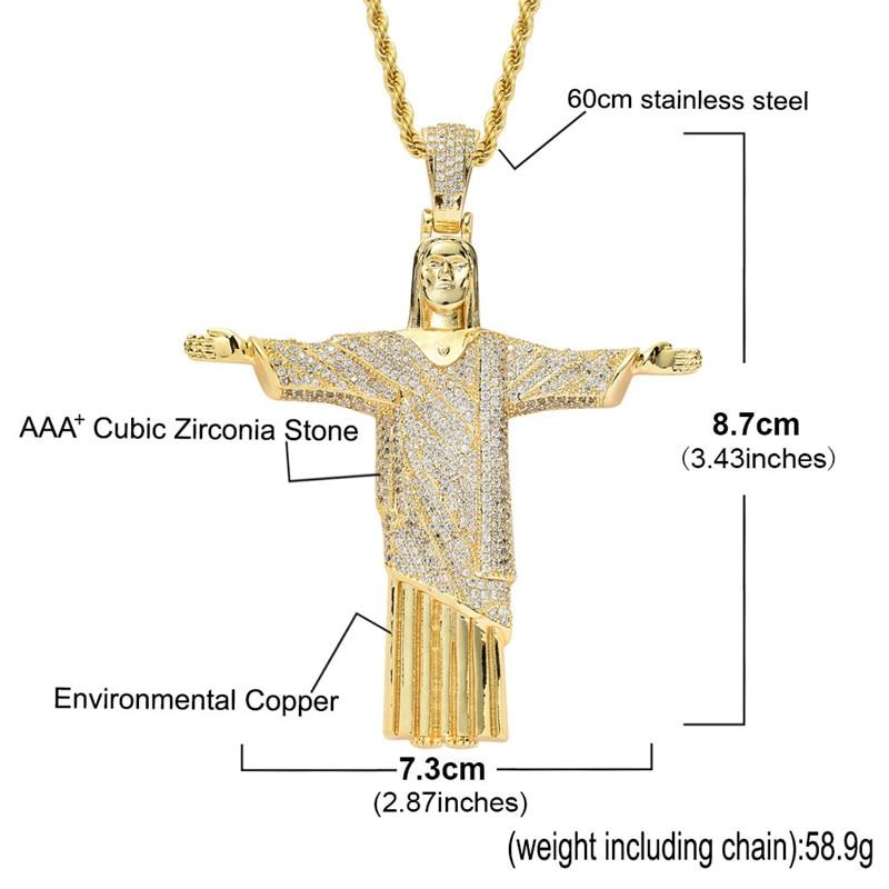 Unisex Iced Out 2 Colors Cz Stone Jesus Cross Big Pendant Necklace - SolaceConnect.com