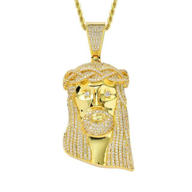 Unisex Iced Out Cz Stone Jesus Corolla Big Pendant Necklace with Chain - SolaceConnect.com
