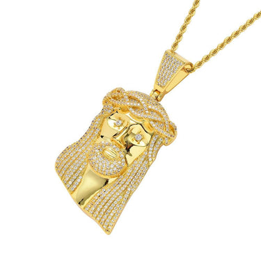 Unisex Iced Out Cz Stone Jesus Corolla Big Pendant Necklace with Chain - SolaceConnect.com