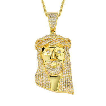 Unisex Iced Out Cz Stone Jesus Corolla Big Pendant Necklace with Chain  -  GeraldBlack.com