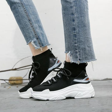 Unisex Knit Shark Sneakers Chunky Breathable High Top Running Shoes - SolaceConnect.com