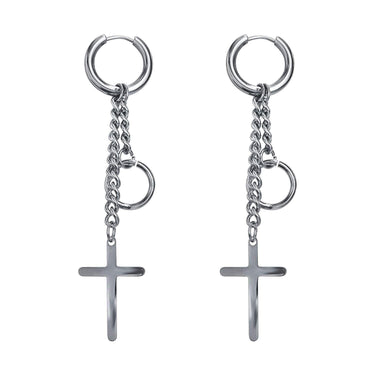 Unisex Long Tassel Cross Dangle BTS Fashion Korean Hoop Earrings - SolaceConnect.com