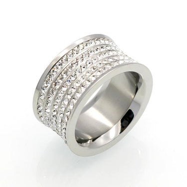 Unisex Luxury Fashion 5 Row Crystal Gold Color Stainless 11mm Wide Rings - SolaceConnect.com