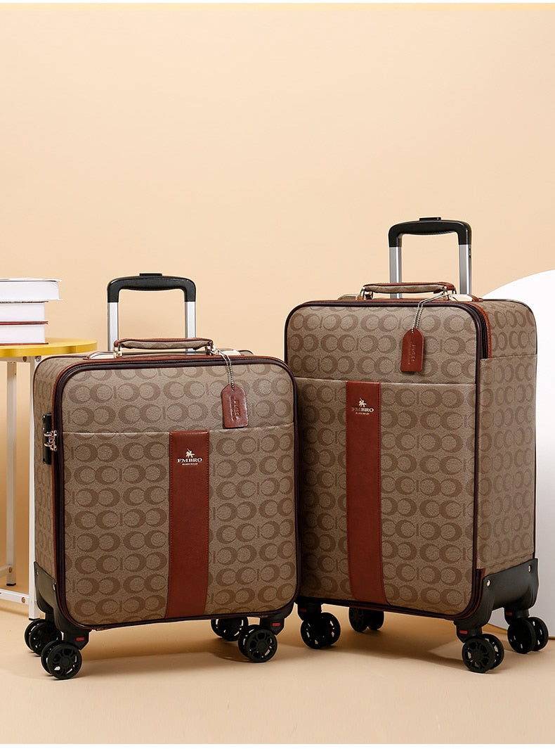 Unisex Luxury Synthetic Leather Rolling Luggage Trolley Suitcase Set ...