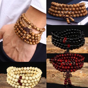 Unisex Natural Sandalwood 108 Beads Knot Buddhist Prayer Bracelets  -  GeraldBlack.com