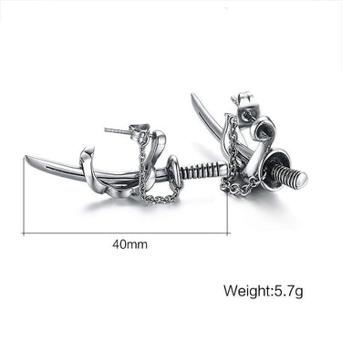 Unisex Never Fade Silver Stainless Japanese Samurai Sword Stud Earrings - SolaceConnect.com