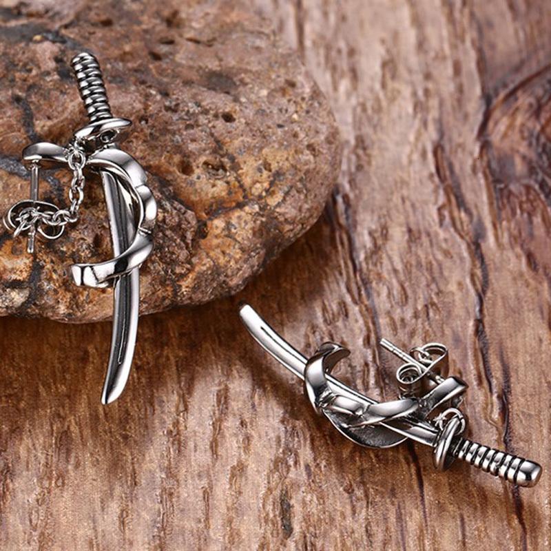 Unisex Never Fade Silver Stainless Japanese Samurai Sword Stud Earrings  -  GeraldBlack.com