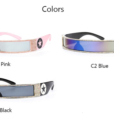 Unisex One Piece Steampunk Crystal Sunglasses Mirrored Blue Pink Mirror Diamond Punk Sunglasses  -  GeraldBlack.com
