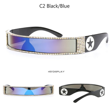 Unisex One Piece Steampunk Crystal Sunglasses Mirrored Blue Pink Mirror Diamond Punk Sunglasses  -  GeraldBlack.com