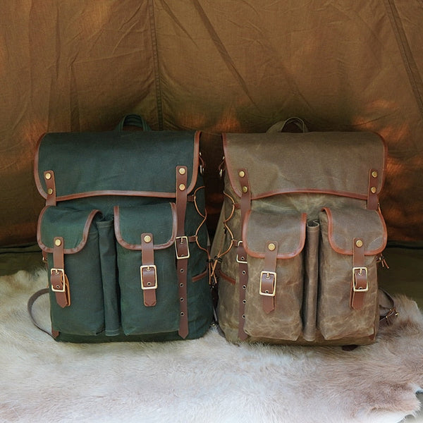 Unisex Outdoor Vintage Waterproof Oil Wax Canvas Leather Backpack  -  GeraldBlack.com