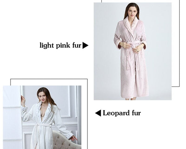 Unisex Plus Size Extra Long Flannel Thermal Bathrobe Kimono with Soft Fur  -  GeraldBlack.com