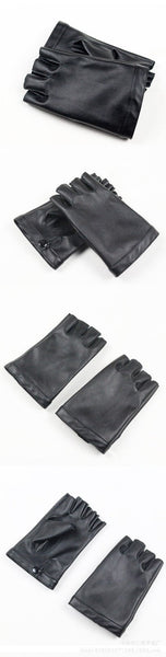 Unisex PU Leather Fingerless Mittens Button Black Half Finger Outdoor Driving Gloves Guantes  -  GeraldBlack.com