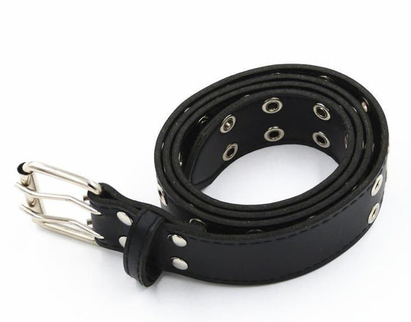 Unisex Punk Streetwear Wide Synthetic Leather Double Holes Adjustable Belts - SolaceConnect.com