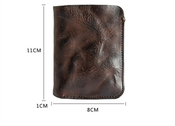 Unisex Retro Cowhide First Layer of Leather Coin Purse Vertical Section Ultra Thin Small Short Wallet  -  GeraldBlack.com