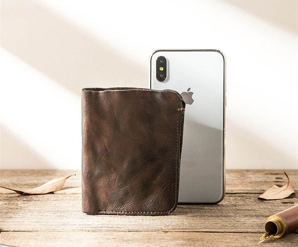 Unisex Retro Cowhide First Layer of Leather Coin Purse Vertical Section Ultra Thin Small Short Wallet  -  GeraldBlack.com